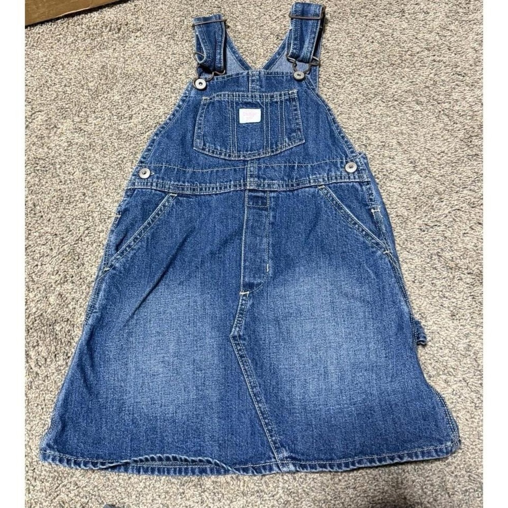 Vintage OshKosh B'gosh Denim‎ Overall Jumper Dress Blue Girls 5